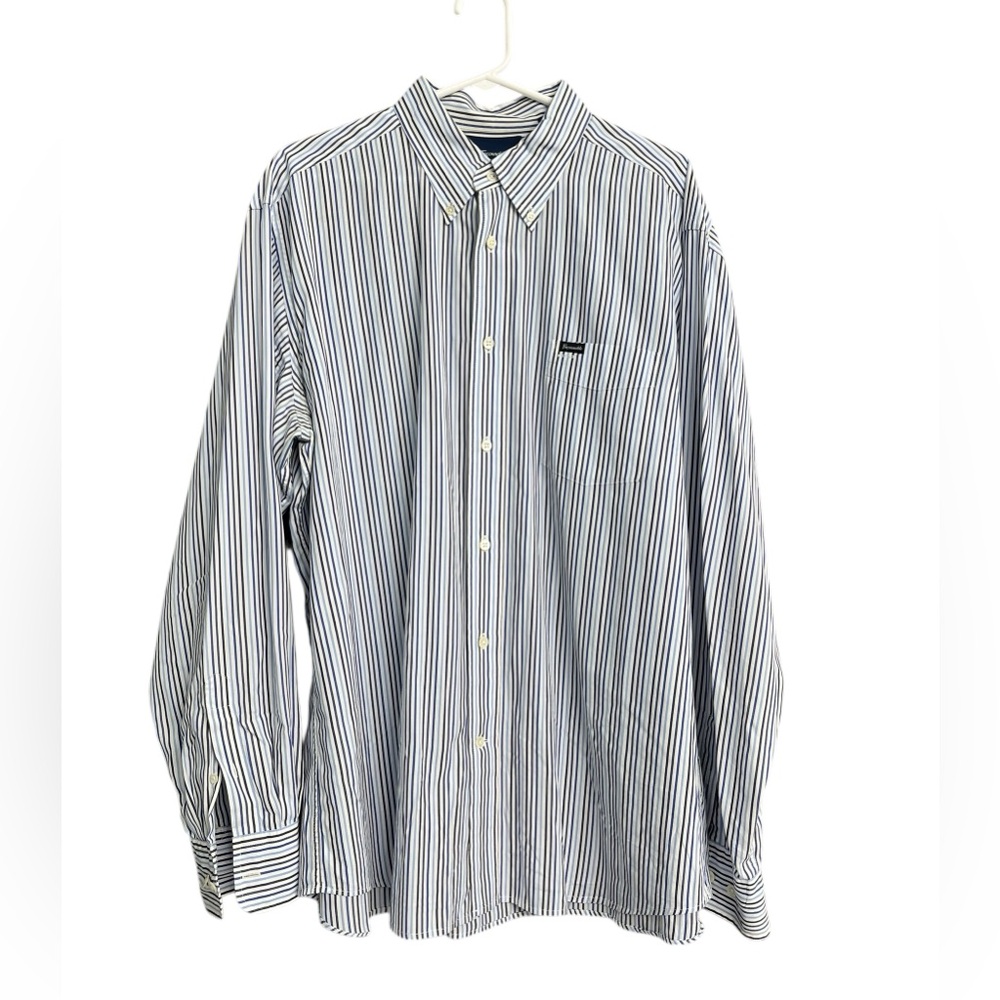Faconnable Men's‎ Blue White Striped Long Sleeve Button-Down Shirt Size XL